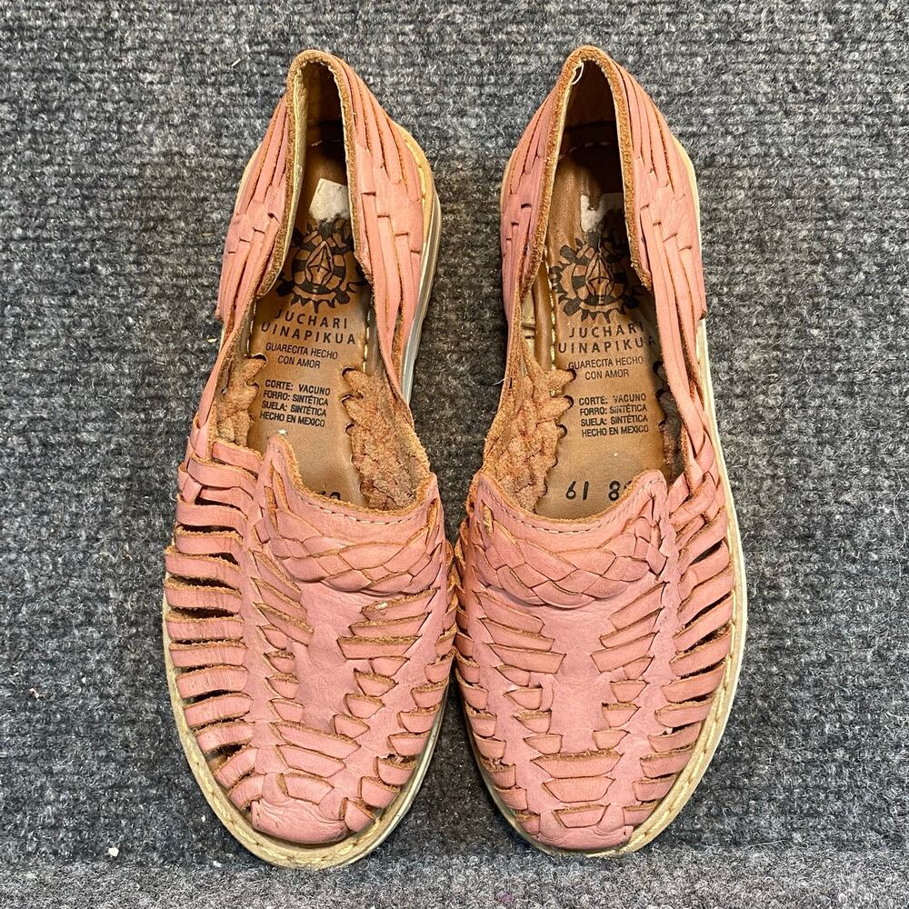 Juchari Uinapikua Kids 13 Pink Cross Weave Leather Flats Slip On Huaraches Shoes